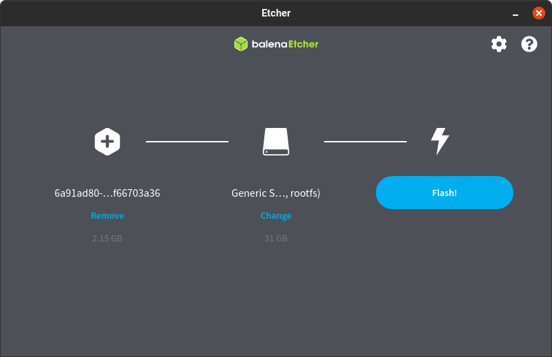 Screenshot of the Etcher software showing that the installation has completed.